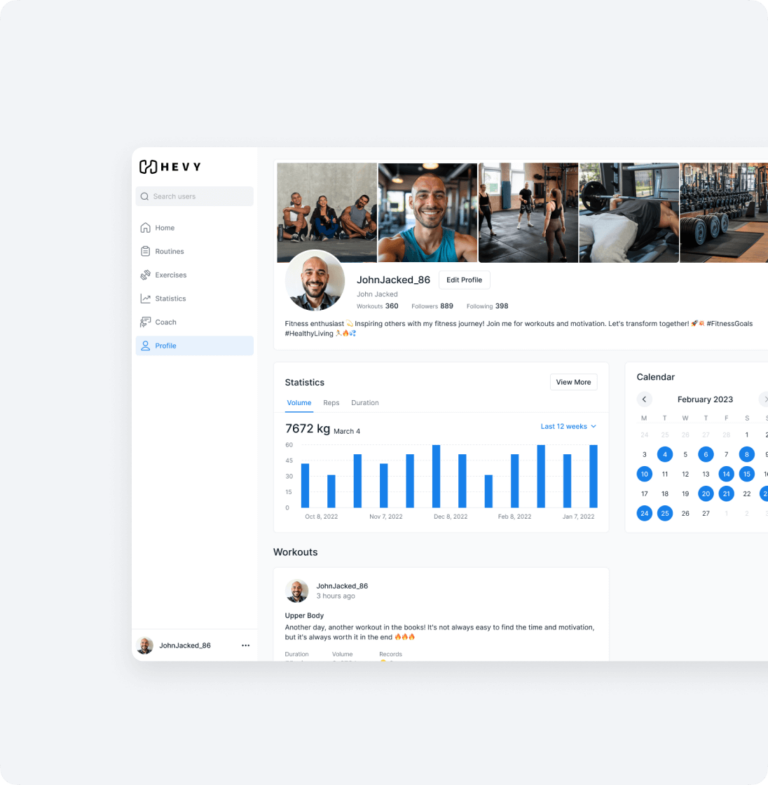 Hevy app displayed on desktop